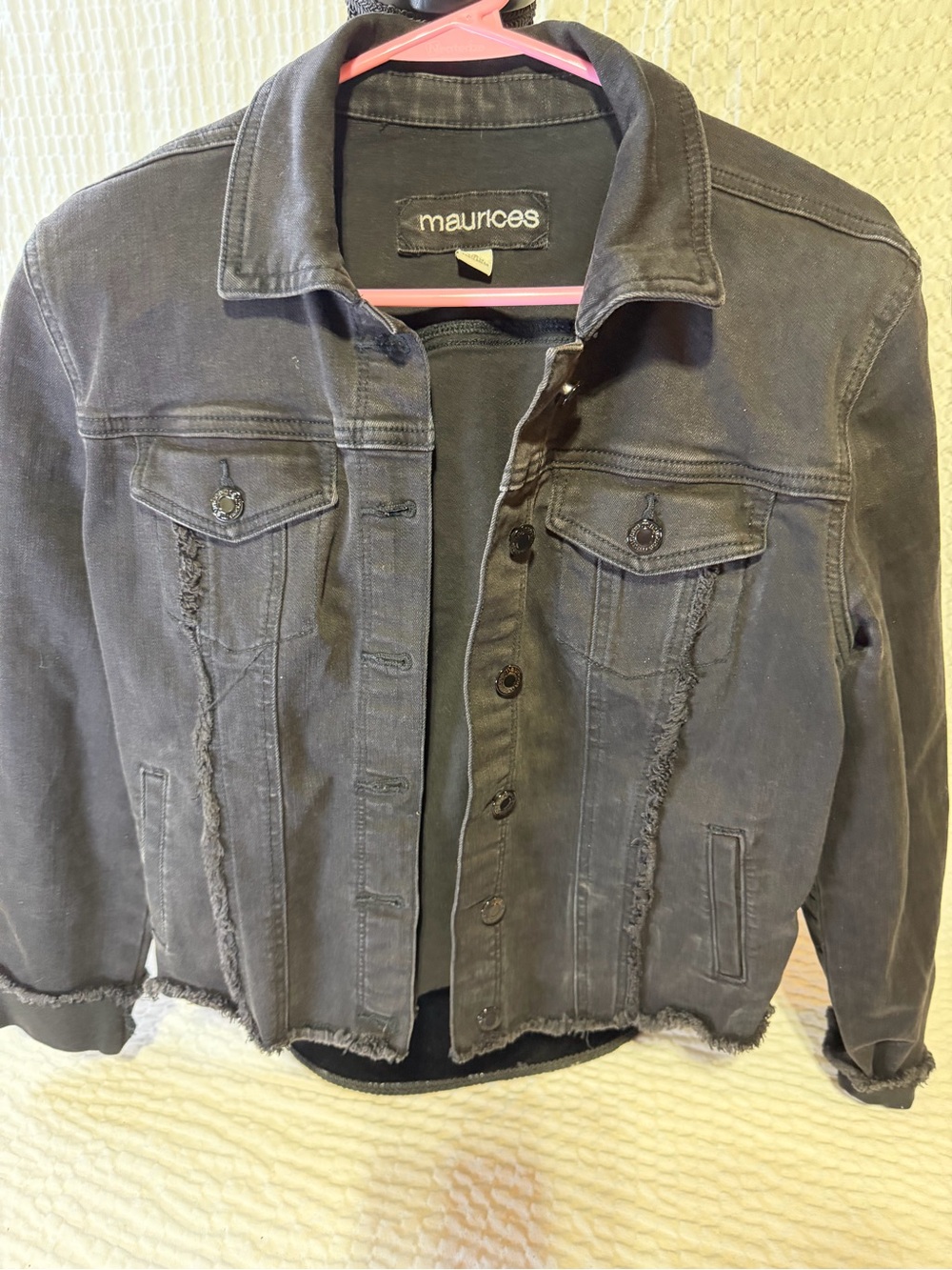 Maurices Women's Washed Black Frayed Denim Jacket